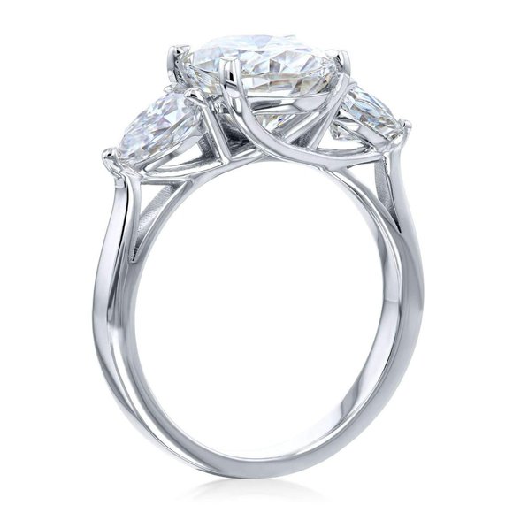 3.86 Ct Three Stone Oval & Pear Moissanite Ring - Picture 2 of 5